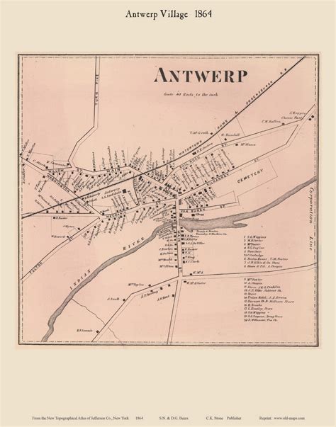 Antwerp Village, New York 1864 - Old Town Map Reprint - Jefferson Co. - OLD MAPS