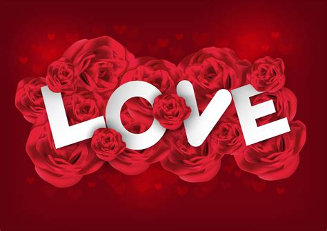 Red roses and large letters spelling Love for Valentine's on red heart ...