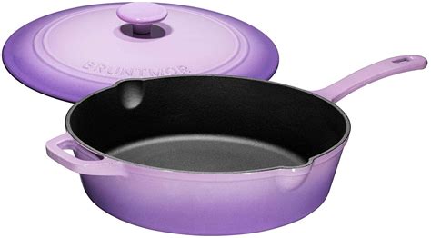 Enameled Cast Iron Skillet Deep Sauté Pan with Lid, 12 Inch, Superior ...