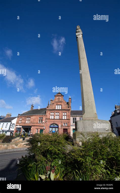 Town of Melrose, Scotland. Picturesque view of Melrose Town Centre with the Mercat Cross in the ...