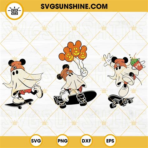 Mickey Ghost Skateboarding SVG Bundle, Halloween Ghost Skateboard SVG PNG DXF EPS Files