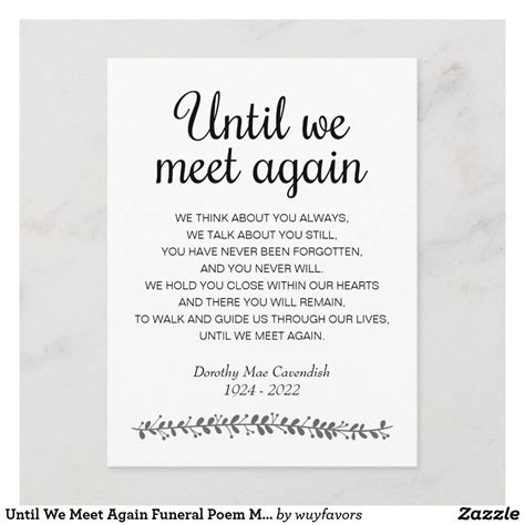 Until We Meet Again Funeral Poem Memorial Postcard | Zazzle | Funeral poems, Poems, Memories