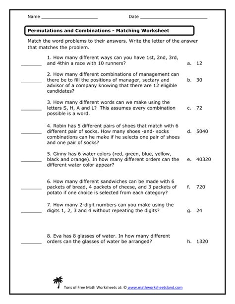 Permutations And Combinations Worksheet Answer Key — db-excel.com