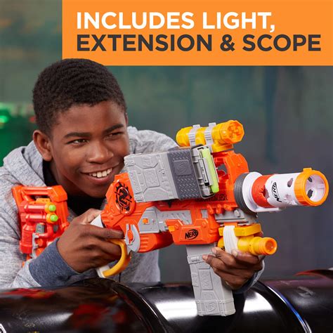 Nerf Zombie Strike Scravenger 12-Dart Blaster -- Tactical Light, Barrel Extension, Scope, 2-Dart ...