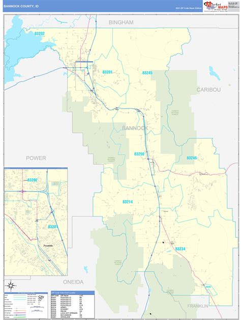 Bannock County, ID Zip Code Wall Map Basic Style by MarketMAPS - MapSales