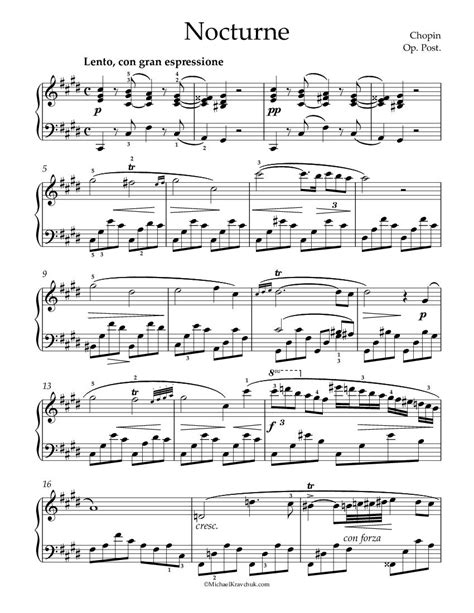 Free Piano Sheet Music – Nocturne No. 20 in C# Minor, Op. Post. – Chopin – Michael Kravchuk