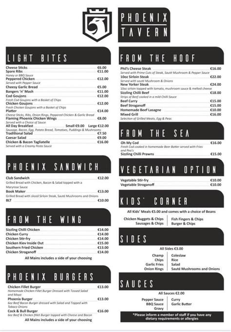 Phoenix menu - Discover Bundoran, County Donegal