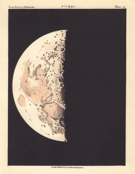 Phases of the Moon - 7th day by Robert Ball. Astronomy 1892 old antique map