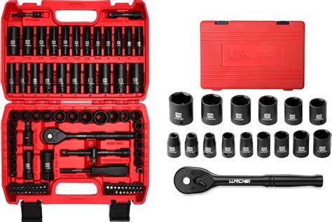 LLNDEI 95 PCS 3/8 Inch Drive Impact Socket Set&16PCS 1/2-inch Drive ...