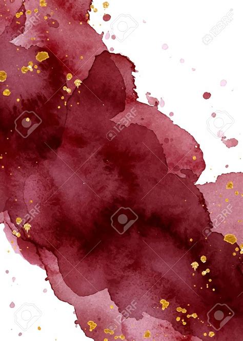 Watercolor abstract background, hand drawn watercolour burgundy and gold texture Vector ...