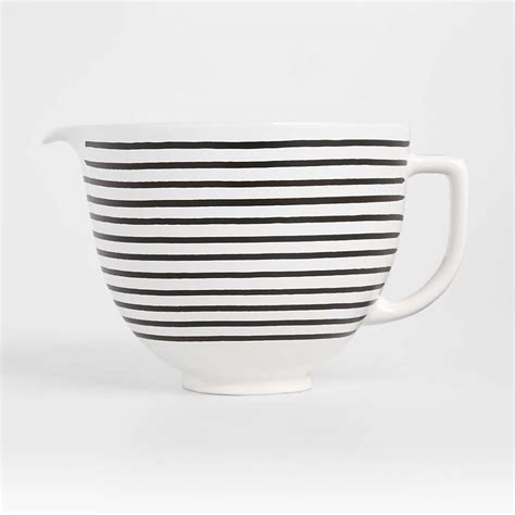 KitchenAid Stand Mixer Black and White Striped 5-Quart Ceramic Mixing Bowl with Spout and Handle ...