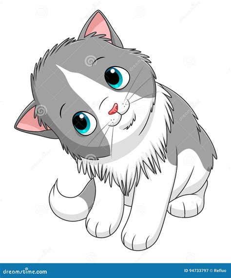 Cartoon Gray and White Kitten Stock Vector - Illustration of furry, kitten: 94733797