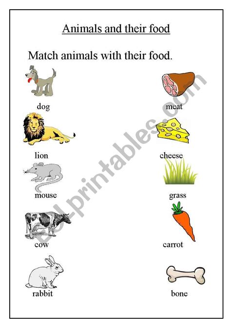 connect the animal to its food kindergarten preschool reading writing worksheet greatschools ...