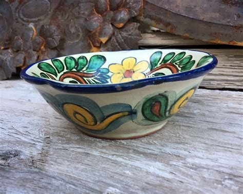 Vintage Mexican Talavera Pottery Bowl Trinket Dish 6 Blue and Yellow, Rustic Southwestern Home ...
