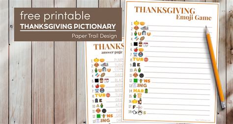 Thanksgiving Emoji Pictionary with Answers - Paper Trail Design