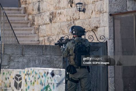 An element of the Israeli special forces during a raid on one of the ...