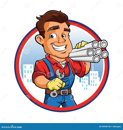 Cartoon plumber worker stock vector. Illustration of handy - 69940140