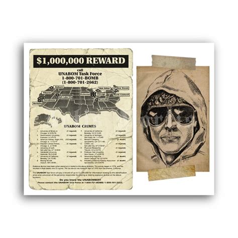 Printable Unabomber wanted poster and composite sketch print