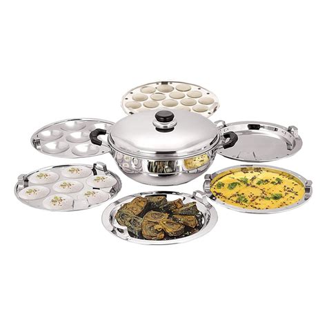 Softel Stainless Steel Multi Kadai, Induction Base with 6 Plates | Idli, Dhokla, Patra & Momos ...