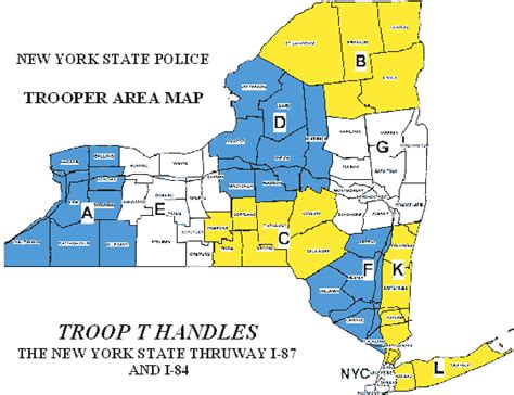 New York State Police phone numbers and coverage area map