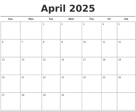 April 2025 Free Calendar Template