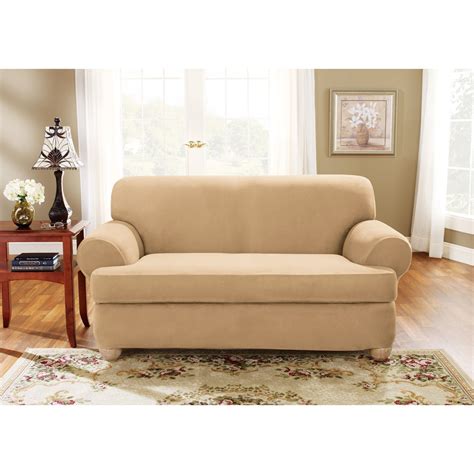 Sure Fit Stretch Suede T-Cushion Two Piece Loveseat Slipcover - Walmart ...