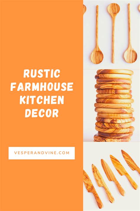 rustic farmhouse kitchen decor with wooden spoons and utensils on an ...