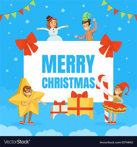 Merry christmas banner template cute happy kids Vector Image