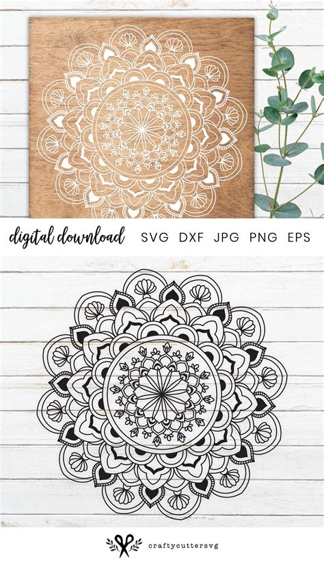 Mandala Flower Svg Files for Cricut, Mandala Outline Decal Cut File, Mandala Silhouette Vector ...