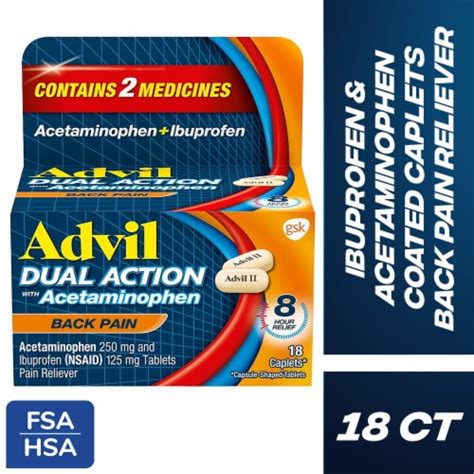 Advil Dual Action Back Pain Ibuprofen & Acetaminophen Caplets, 18 ct ...