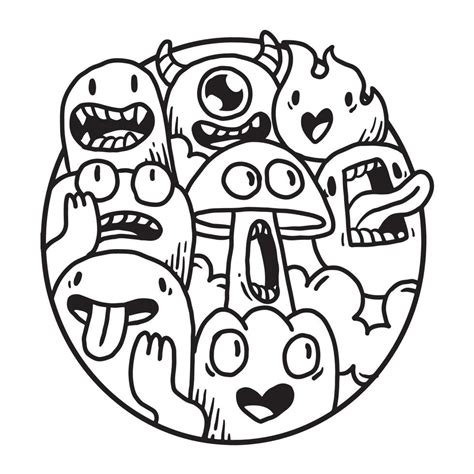 Cute Monster Doodle in Circle 12855709 Vector Art at Vecteezy