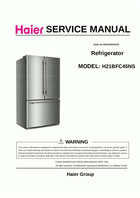 Haier Refrigerator Service Manual for Model H21BFC45NS