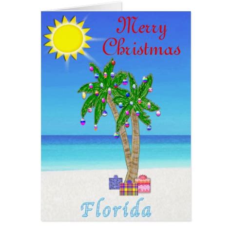 Florida Christmas Cards Palm Tree on Beach | Zazzle