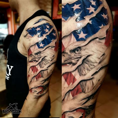 Shredded Skin with American Flag and Eagle Tattoo by Carlos at BLTNYC ...