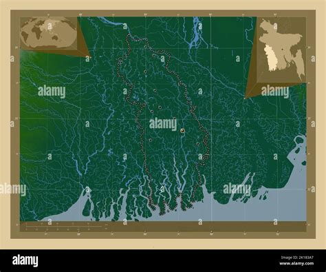 Khulna, division of Bangladesh. Colored elevation map with lakes and ...