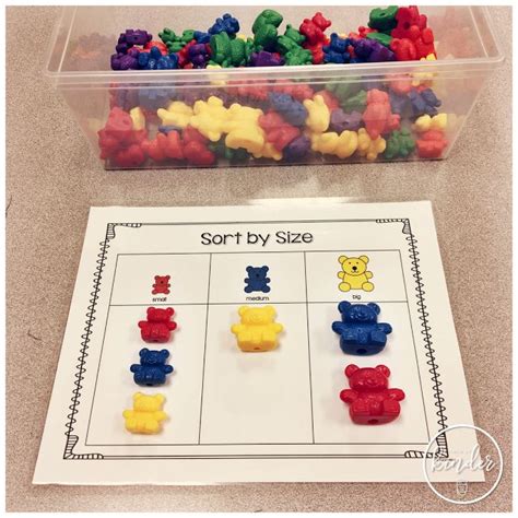 A Pinch of Kinder - Sorting Centre - Sorting Counting Bears by Size | Kindergarten sorting ...