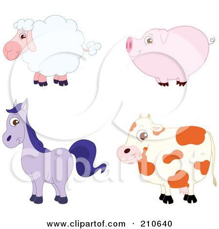 Royalty-Free (RF) Clipart Illustration of a Digital Collage Of A Cute Barnyard Sheep, Pig, Horse ...