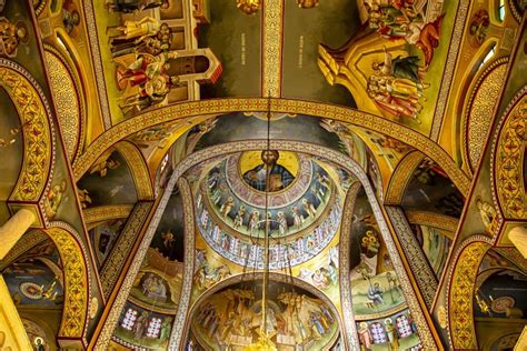 Greek Orthodox Christian Church, Interior with Byzantine Icons in the City of Thessaloniki ...