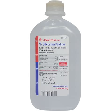 5% Dextrose in 1/5 Normal Saline 500ml | dawasearch