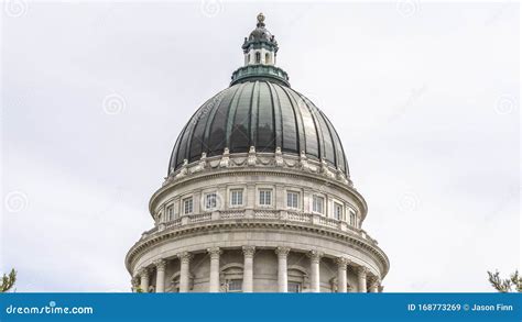 Panorama Famous Dome of Utah State Capitol Building Against Cloudy Sky ...