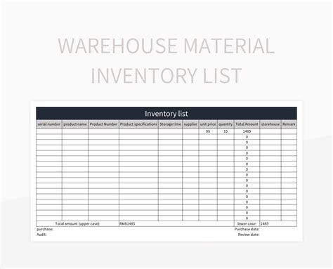 Warehouse Material Inventory List Excel Template And Google Sheets File For Free Download ...