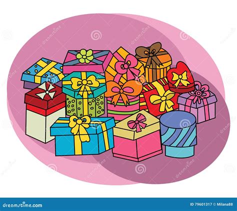 Birthday Gift Boxes Design Set. Cartoon Free Hand Draw Doodle Stock Vector - Illustration of ...