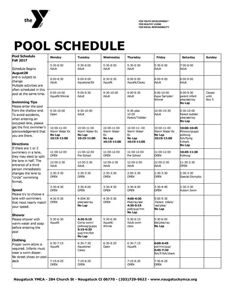 Pool Schedule Jan 2018 – NAUGATUCK YMCA