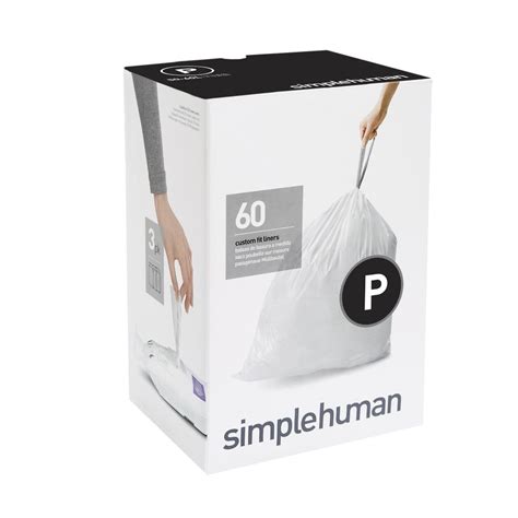 simplehuman 16 Gal. Custom Fit Trash Can Liner, Code P (60-Count) (3 ...