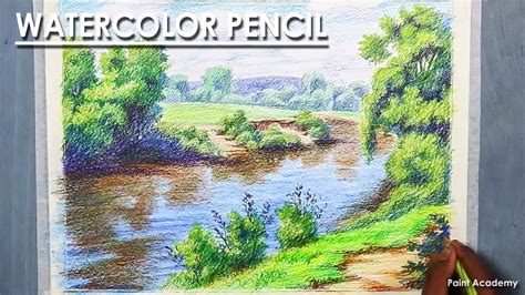 Landscape Drawing with Watercolor Pencil | step by step with color information - YouTube