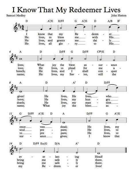 Free Lead Sheet – I Know That My Redeemer Lives | Hymn sheet music, Hymn music, Christian song ...