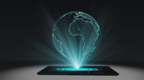 World map projection futuristic holographic display tablet hologram technology Stock Video ...