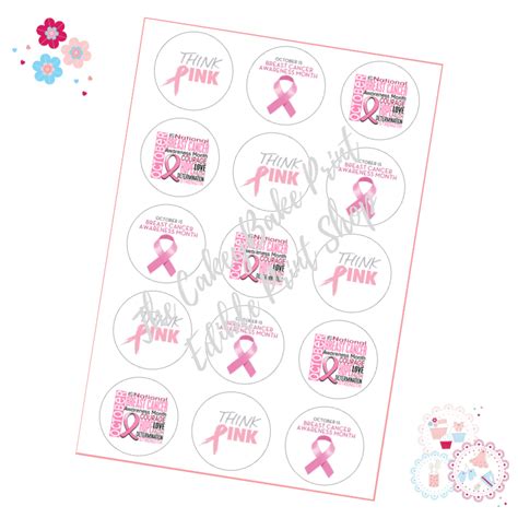 Edible Cupcake Toppers x 15 - Charity Think Pink Breast Cancer ...