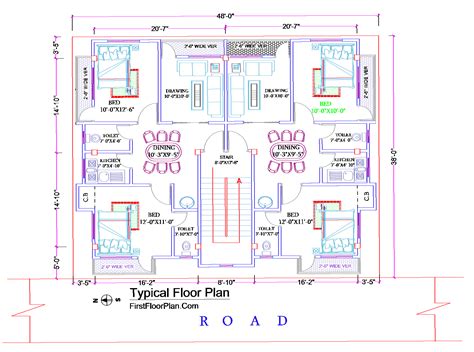 2D Floor Plan in AutoCAD with Dimensions | 38 x 48 | DWG and PDF File Free Download - First ...
