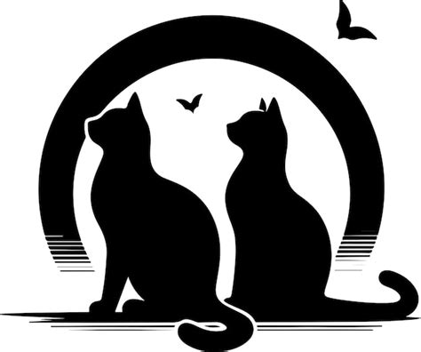 Vector silhouette of cats on white background simple minimal Symbol of home pets play together ...